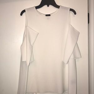 White cold shoulder flare sleeve top